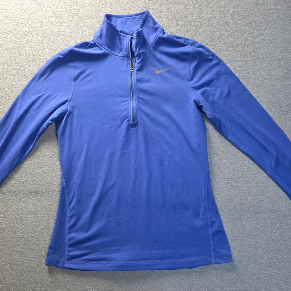 Nike Running 1/4 Zip Long Sleeve Womens Medium Blue Dri-FIT Performance Pullover